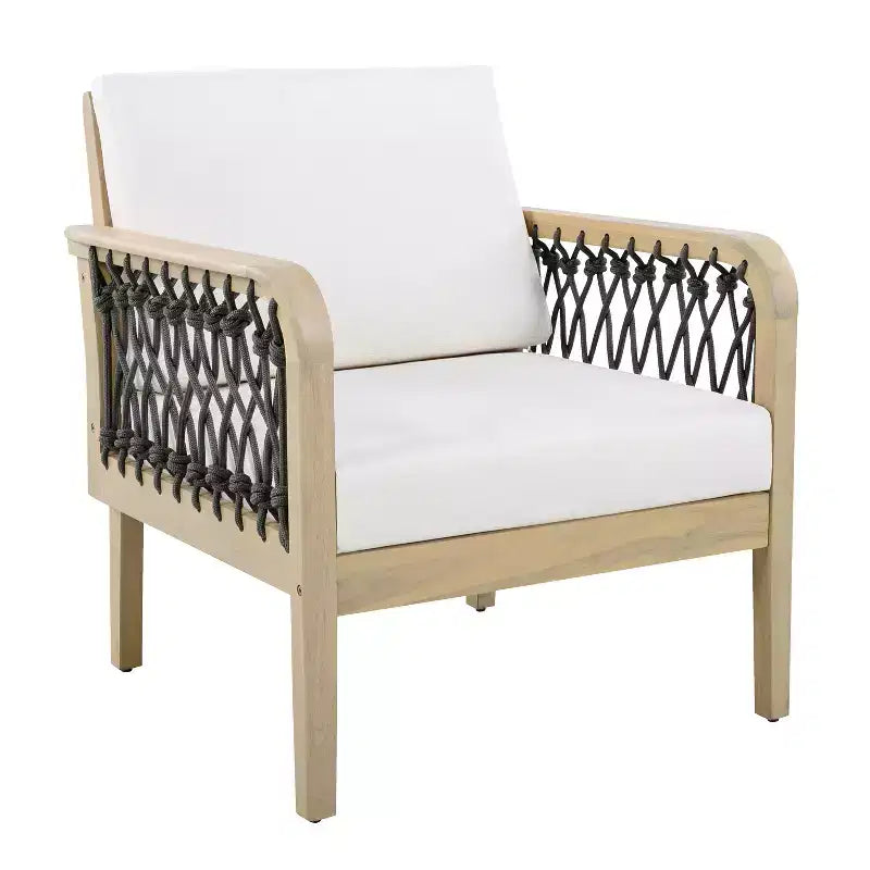 ModernLuxe Poltrona da esterni in corda per patio, sedia da club per esterni, sedia da pranzo, poltrona singola, poltrona con cuscino morbido e telaio resistente alle intemperie