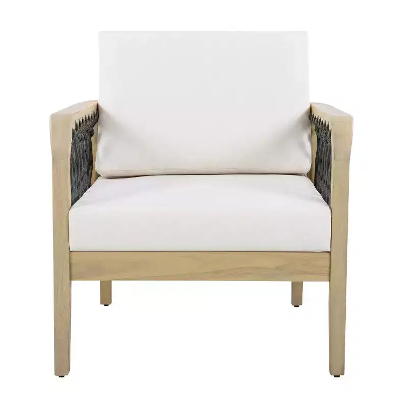 ModernLuxe Poltrona da esterni in corda per patio, sedia da club per esterni, sedia da pranzo, poltrona singola, poltrona con cuscino morbido e telaio resistente alle intemperie