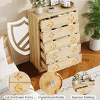Cassettiera boho in rattan, cassettiera alta in legno a 5 cassetti per camera da letto, armadio, cameretta, soggiorno, finitura naturale