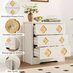 Cassettiera boho in rattan, cassettiera alta in legno a 5 cassetti per camera da letto, armadio, cameretta, soggiorno, finitura naturale