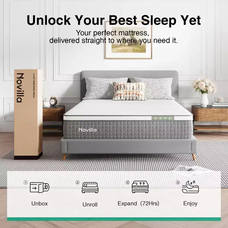 Novilla 10/12/14 inch Cooling Gel Memory Foam Hybrid Mattress, In a Box Medium Firm for Pressure Relief