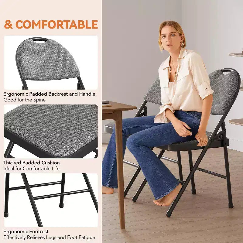 GustoWave 4-Piece Folding Chair Set for Indoor and Outdoor, Room, Restaurant, Patio, Black