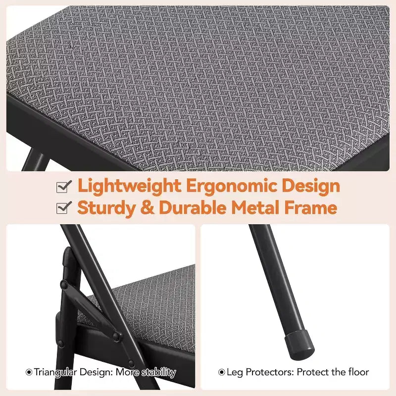 GustoWave 4-Piece Folding Chair Set for Indoor and Outdoor, Room, Restaurant, Patio, Black