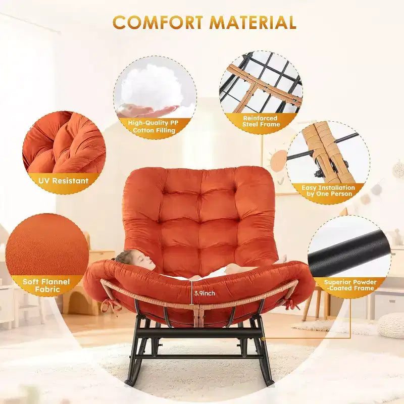 GustoWave Cozy Papasan Rocking Sofa Chair with Extendable Footrest for Porch, Lawn, Bedroom and Living Room