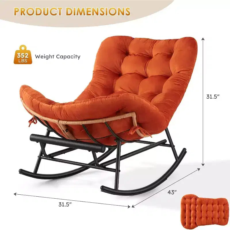 GustoWave Cozy Papasan Rocking Sofa Chair with Extendable Footrest for Porch, Lawn, Bedroom and Living Room