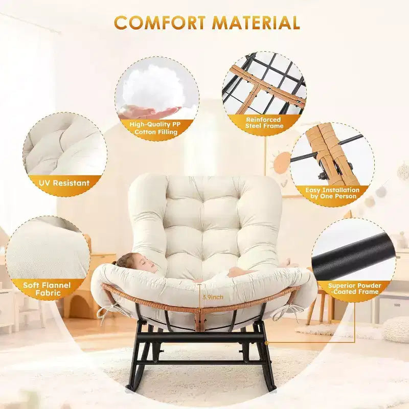GustoWave Cozy Papasan Rocking Sofa Chair with Extendable Footrest for Porch, Lawn, Bedroom and Living Room