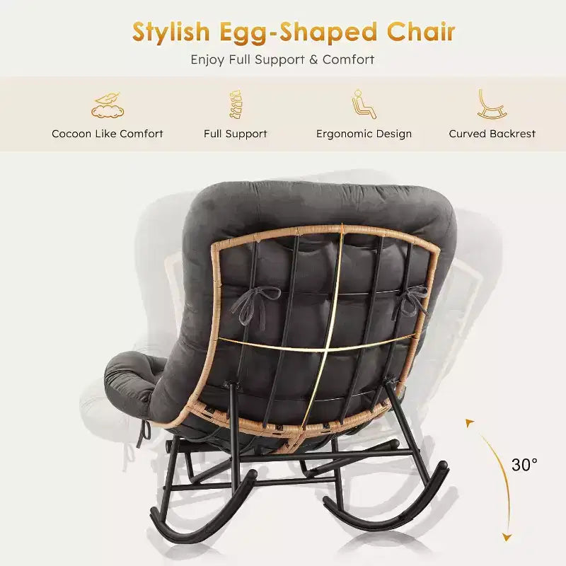 GustoWave Cozy Papasan Rocking Sofa Chair with Extendable Footrest for Porch, Lawn, Bedroom and Living Room