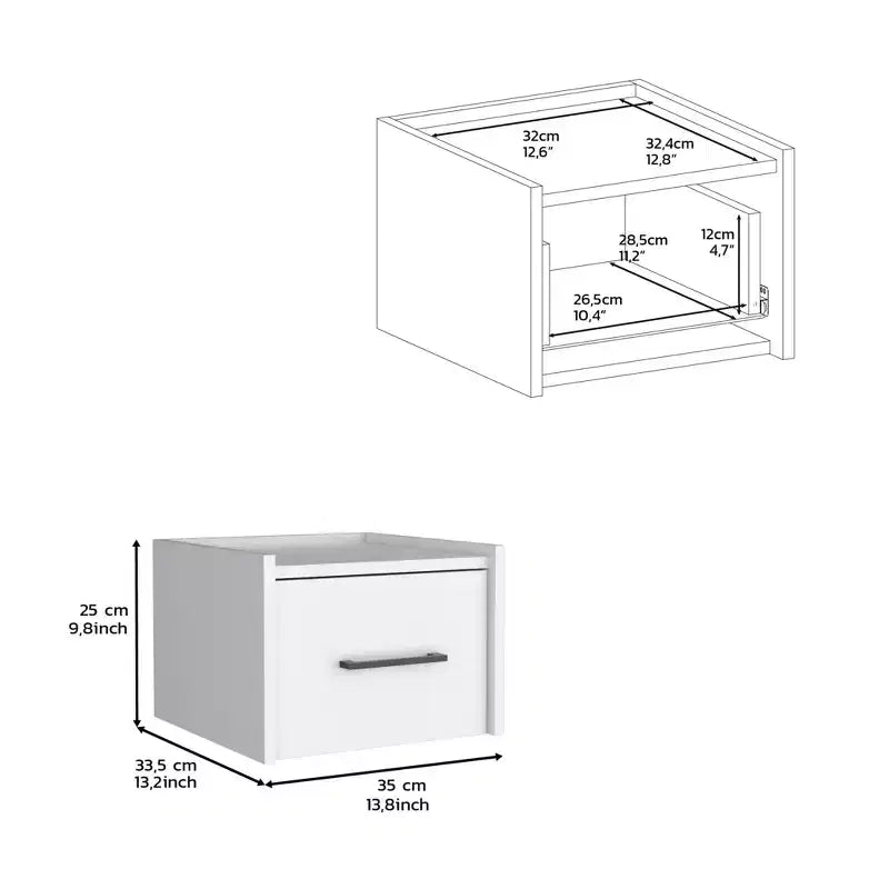 HomeRoots 10 White Wood One Drawer Floating Nightstand