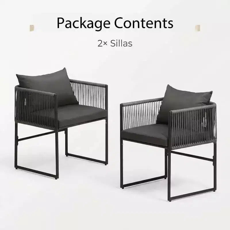 Set di 2 sedie in Rattan, sedie da pranzo durevoli da esterno con cuscino, set di mobili da esterno, ideali per patio, giardino, balcone