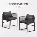 Set di 2 sedie in Rattan, sedie da pranzo durevoli da esterno con cuscino, set di mobili da esterno, ideali per patio, giardino, balcone
