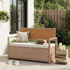 Outdoor Storage Bench with Cushion, PE Rattan Storage Box with Backrest & Armrests, Weatherproof Bench for Patio, Backyard