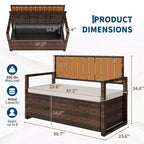 Outdoor Storage Bench with Cushion, PE Rattan Storage Box with Backrest & Armrests, Weatherproof Bench for Patio, Backyard
