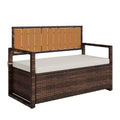 Outdoor Storage Bench with Cushion, PE Rattan Storage Box with Backrest & Armrests, Weatherproof Bench for Patio, Backyard