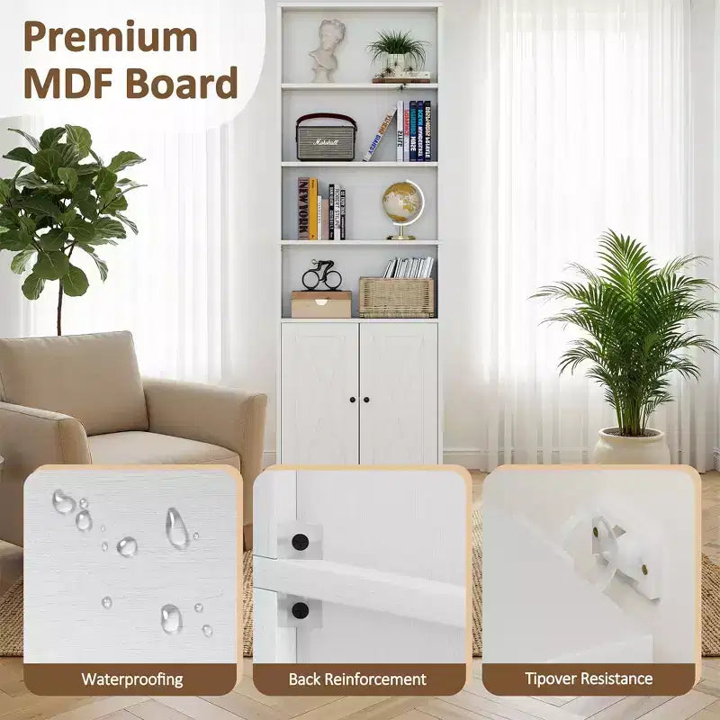 Libreria Celebalcony, libreria da fattoria da 70,9" con 6 ripiani e armadietto a 2 ante, scaffale portaoggetti da esposizione