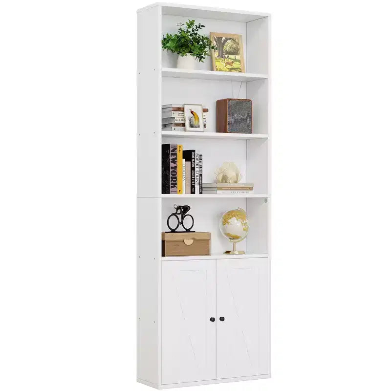 Libreria Celebalcony, libreria da fattoria da 70,9" con 6 ripiani e armadietto a 2 ante, scaffale portaoggetti da esposizione