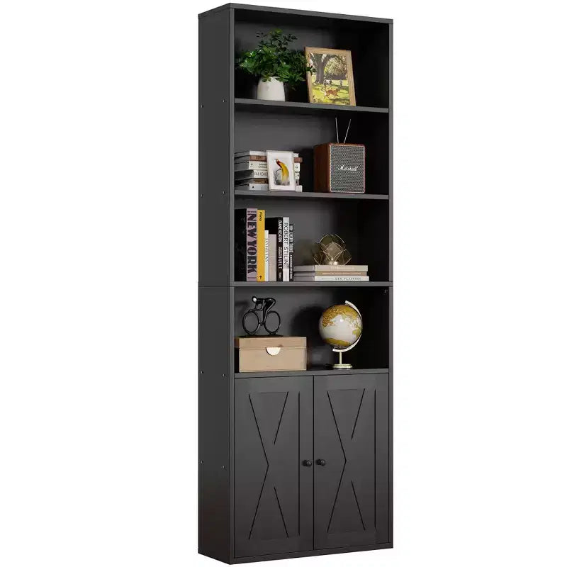 Libreria Celebalcony, libreria da fattoria da 70,9" con 6 ripiani e armadietto a 2 ante, scaffale portaoggetti da esposizione