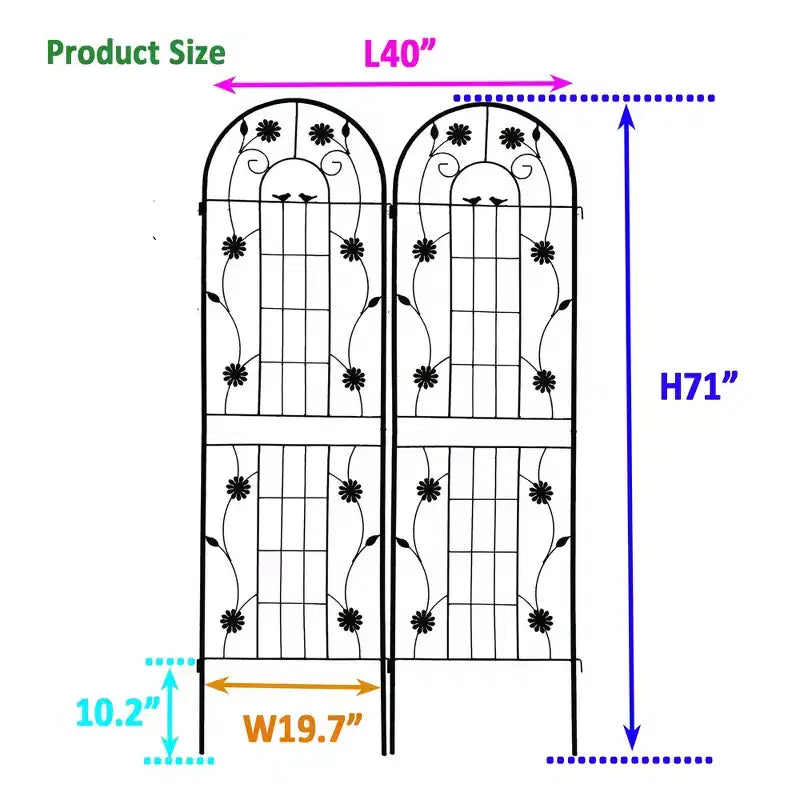 MAYEERTY 2 Pack 71 x 19.7 Black Rustproof Metal Garden Trellis for Climbing Plants