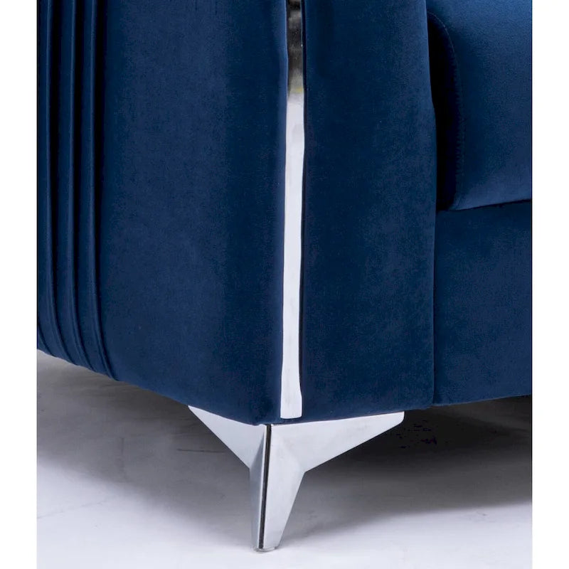 Blue 38 Modern Velvet Accent Chair with Polished Chrome Trim Legs