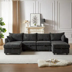 6-Piece Convertible Corduroy Modular Sectional Sofa with Storage Seats, 2 Removable Ottomans, Free Combination