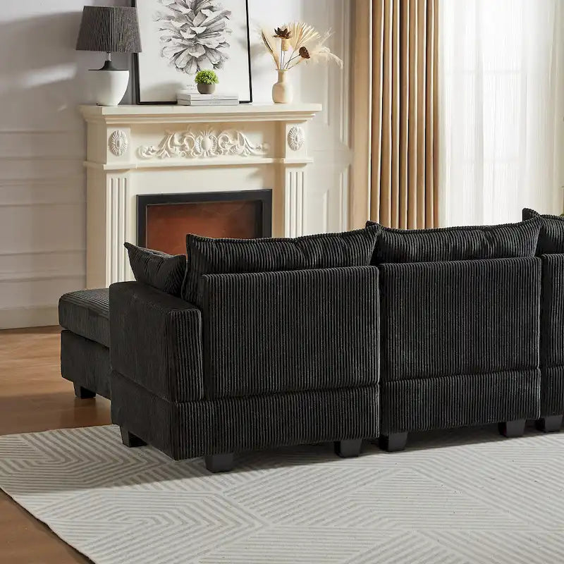 6-Piece Convertible Corduroy Modular Sectional Sofa with Storage Seats, 2 Removable Ottomans, Free Combination
