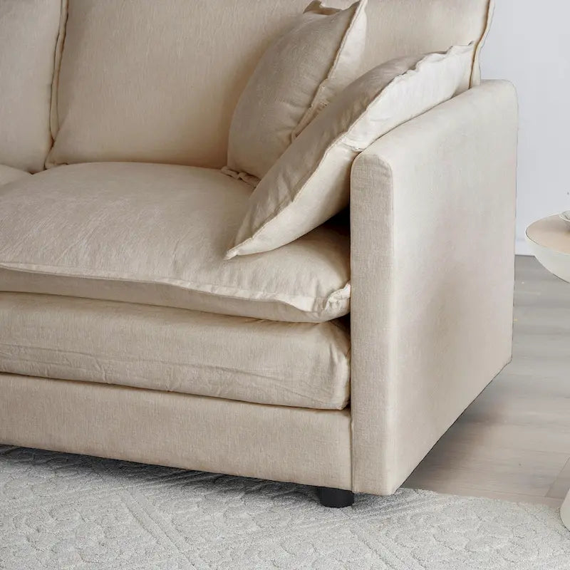 Beige Chenille Single Sofa with Ottoman and Double Cushion Seat