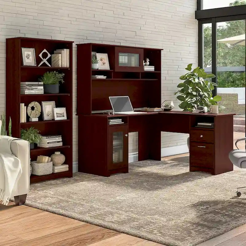 Scrivania a L Cabot 60W con Libreria e Scaffale a 5 Ripiani di Bush Furniture