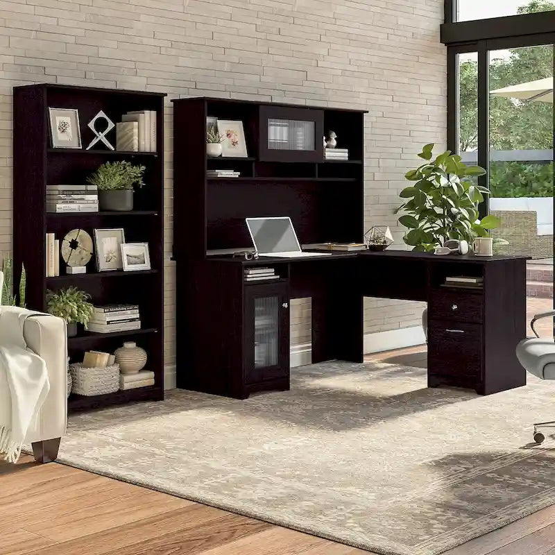 Scrivania a L Cabot 60W con Libreria e Scaffale a 5 Ripiani di Bush Furniture