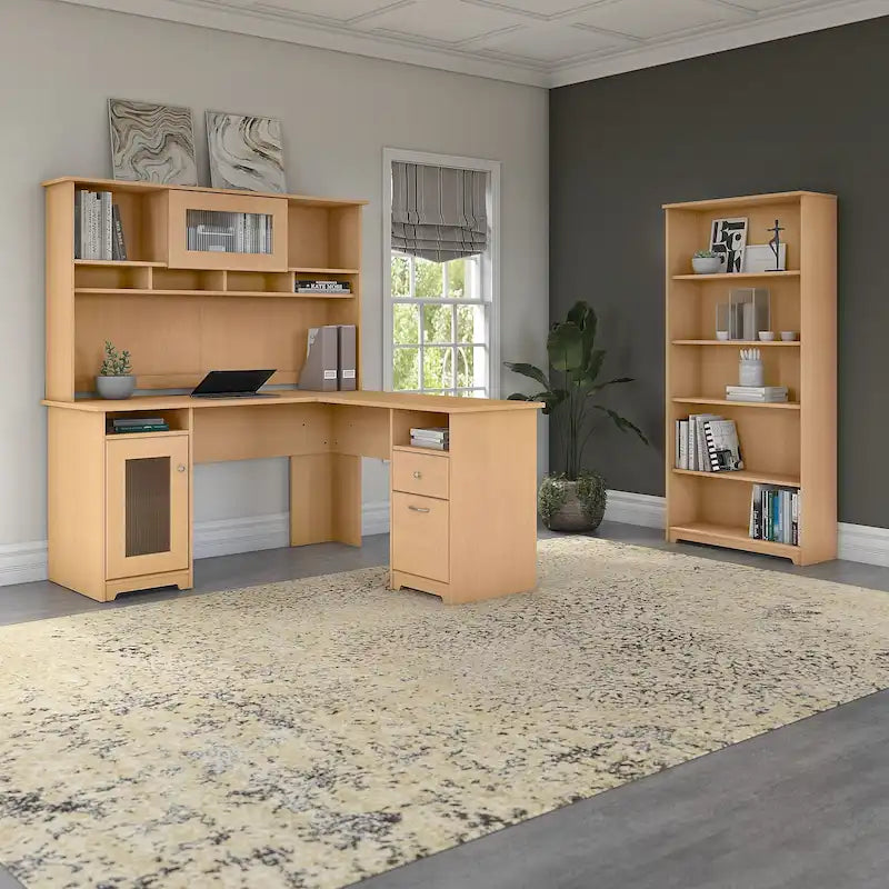 Scrivania a L Cabot 60W con Libreria e Scaffale a 5 Ripiani di Bush Furniture