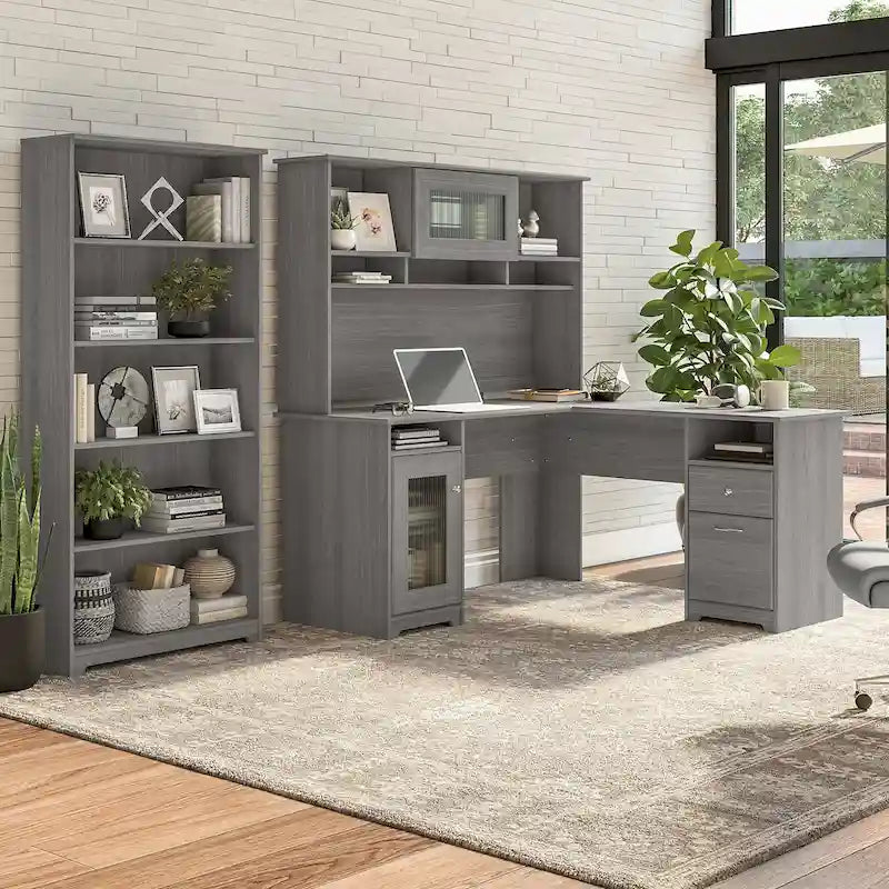 Scrivania a L Cabot 60W con Libreria e Scaffale a 5 Ripiani di Bush Furniture