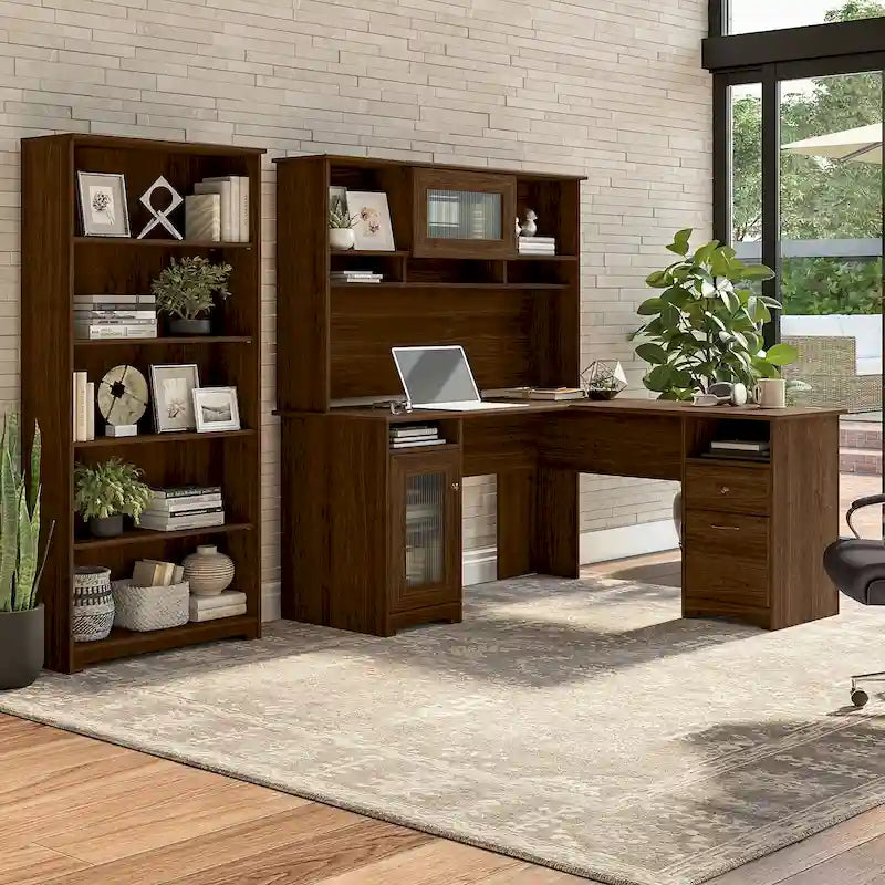 Scrivania a L Cabot 60W con Libreria e Scaffale a 5 Ripiani di Bush Furniture