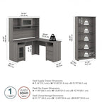 Cabot 60W L-Desk with Hutch and 5 Shelf Bookcase by Bush Furniture