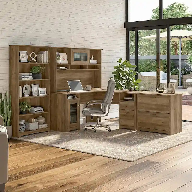 Scrivania a L Cabot da 60W con pensile, armadietto e libreria di Bush Furniture