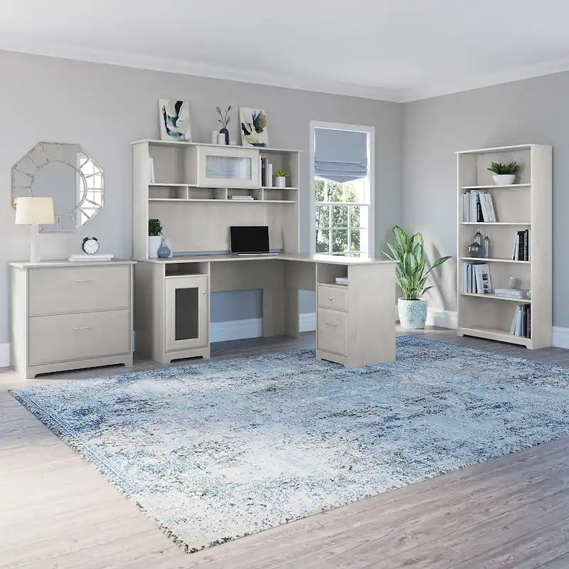 Scrivania a L Cabot da 60W con pensile, armadietto e libreria di Bush Furniture