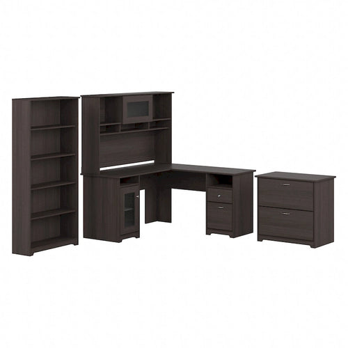 Scrivania a L Cabot da 60W con pensile, armadietto e libreria di Bush Furniture