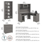 Cabot 60W L-Desk with Hutch, Cabinet and Bookcase by Bush Furniture