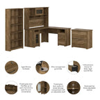 Cabot 60W L-Desk with Hutch, Cabinet and Bookcase by Bush Furniture