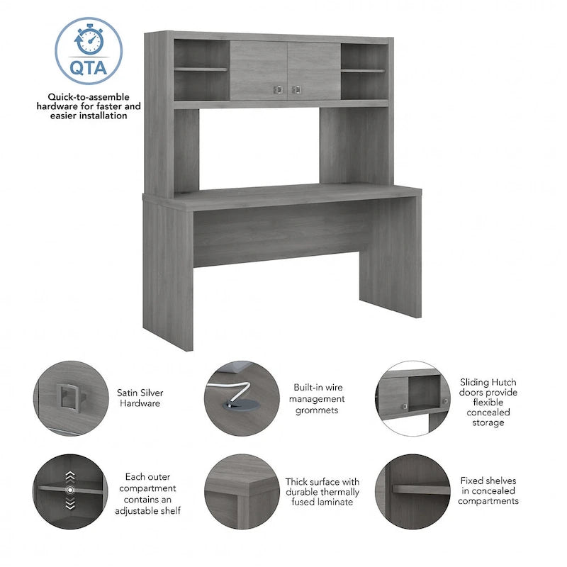 Echo 60W Credenza Desk with Hutch by Bush Business Furniture