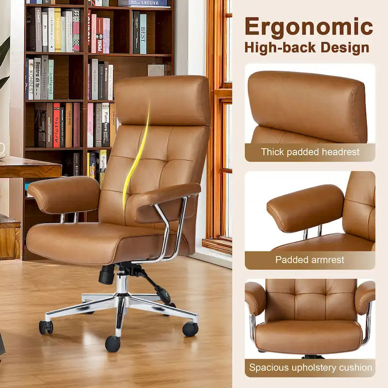 Glitzhome Ergonomic High-Back Swivel PU Leather Office Chair Height Adjustable