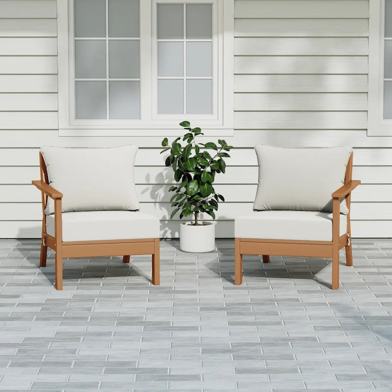Polytrends Birchwood All Weather HDPE Outdoor Patio Deep Seating Teak Loveseat (2-Piece)