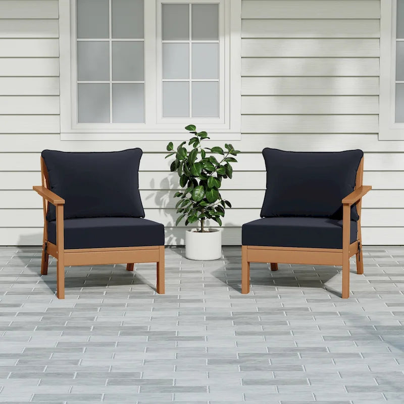 Polytrends Birchwood Divanetto da esterni per patio a due posti in HDPE, per tutte le stagioni, con seduta profonda e effetto teak (2 pezzi)