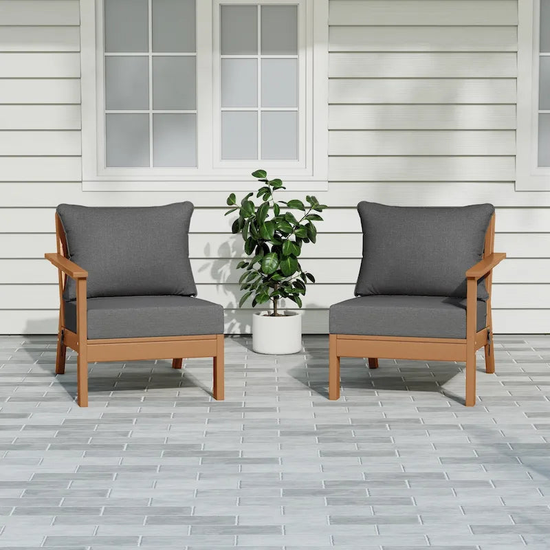 Polytrends Birchwood Divanetto da esterni per patio a due posti in HDPE, per tutte le stagioni, con seduta profonda e effetto teak (2 pezzi)