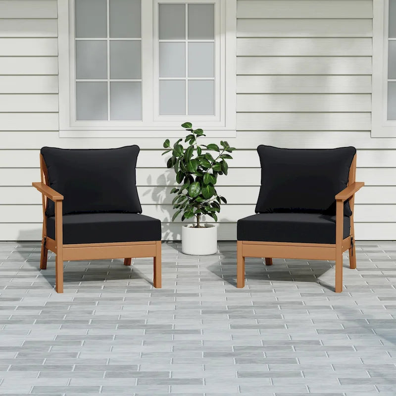 Polytrends Birchwood Divanetto da esterni per patio a due posti in HDPE, per tutte le stagioni, con seduta profonda e effetto teak (2 pezzi)