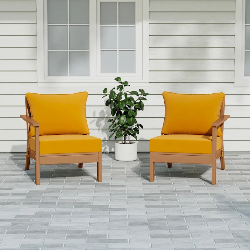 Polytrends Birchwood Divanetto da esterni per patio a due posti in HDPE, per tutte le stagioni, con seduta profonda e effetto teak (2 pezzi)