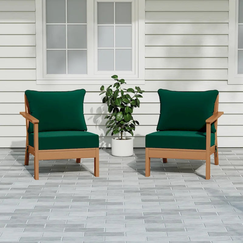 Polytrends Birchwood Divanetto da esterni per patio a due posti in HDPE, per tutte le stagioni, con seduta profonda e effetto teak (2 pezzi)