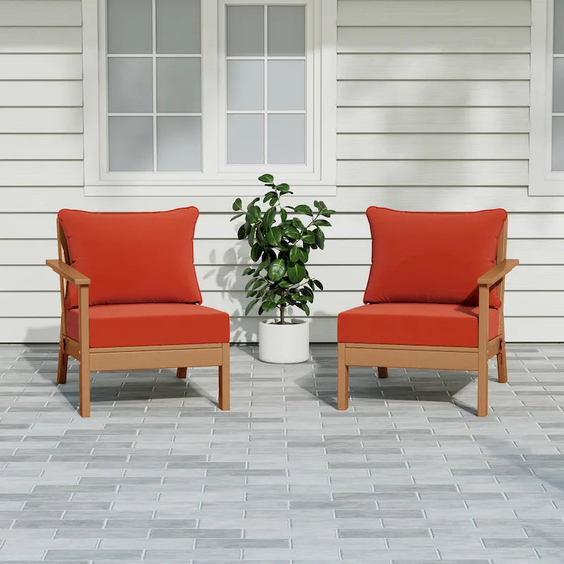 Polytrends Birchwood All Weather HDPE Outdoor Patio Deep Seating Teak Loveseat (2-Piece)