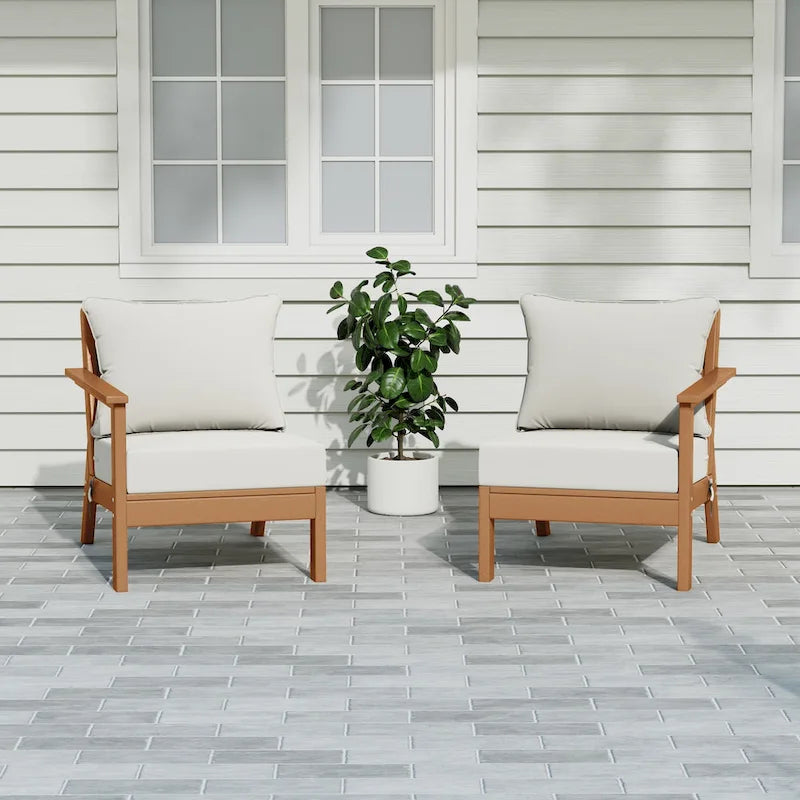 Polytrends Birchwood All Weather HDPE Outdoor Patio Deep Seating Teak Loveseat (2-Piece)