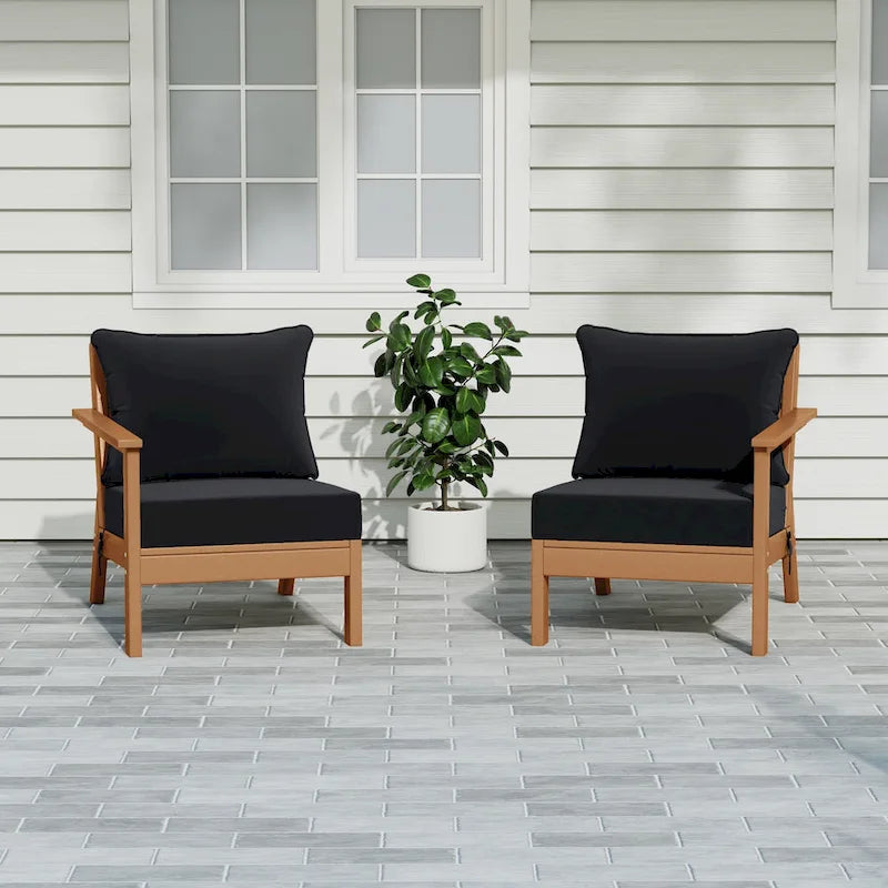 Polytrends Birchwood All Weather HDPE Outdoor Patio Deep Seating Teak Loveseat (2-Piece)