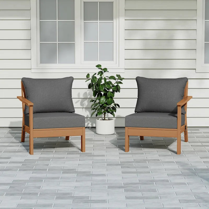 Polytrends Birchwood All Weather HDPE Outdoor Patio Deep Seating Teak Loveseat (2-Piece)