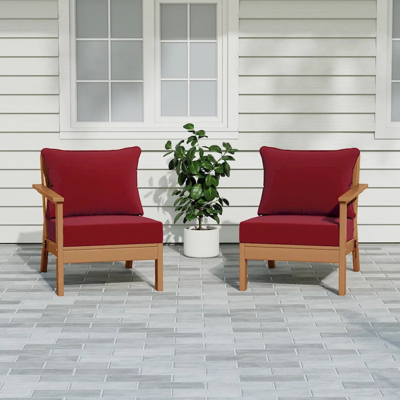 Polytrends Birchwood All Weather HDPE Outdoor Patio Deep Seating Teak Loveseat (2-Piece)