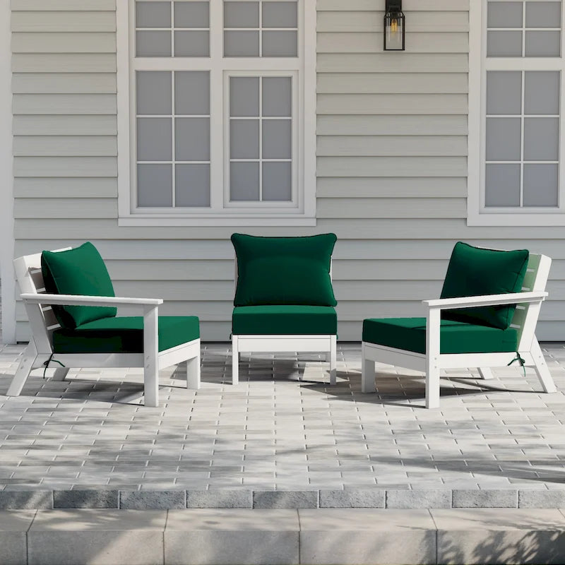 Polytrends Birchwood Divano da esterno con cuscini per patio, in HDPE per tutte le stagioni, bianco (3 pezzi)